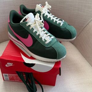 Nike Forest Green and Pink Cortez Sneakers